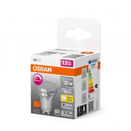 Osram GU10 LED Strahler Superstar Plus PAR16 HD LIGHTING 120° dimmbar 2700K 4,1W wie 32W CRI90  - sehr gute Farbwiedergabe